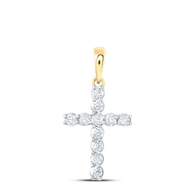 10k Yellow Gold Round Diamond Dainty Cross Charm Pendant 0.10 Cttw