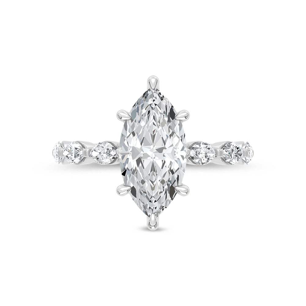 14K White Gold Lab Grown Diamond 4 CTTW Marquise Shape Engagement Ring