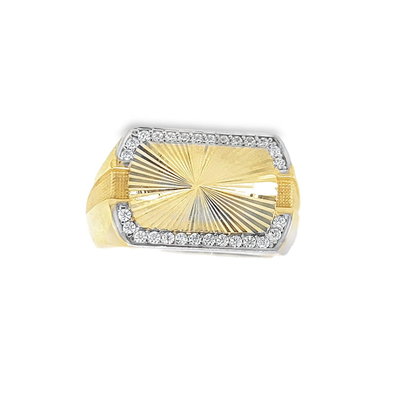 10KT Gold Men Rectangular Men Ring with Diamond Cut Top. (Raised Letter option available at additional cost)