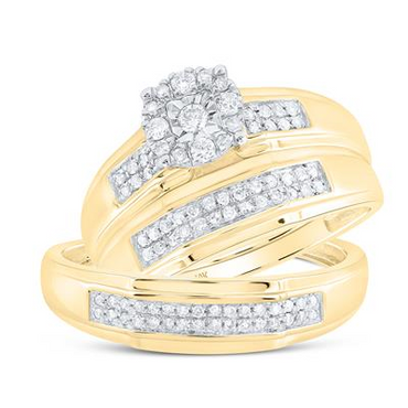 10K YELLOW GOLD ROUND DIAMOND HALO MATCHING WEDDING RING SET 1/3 CTTW