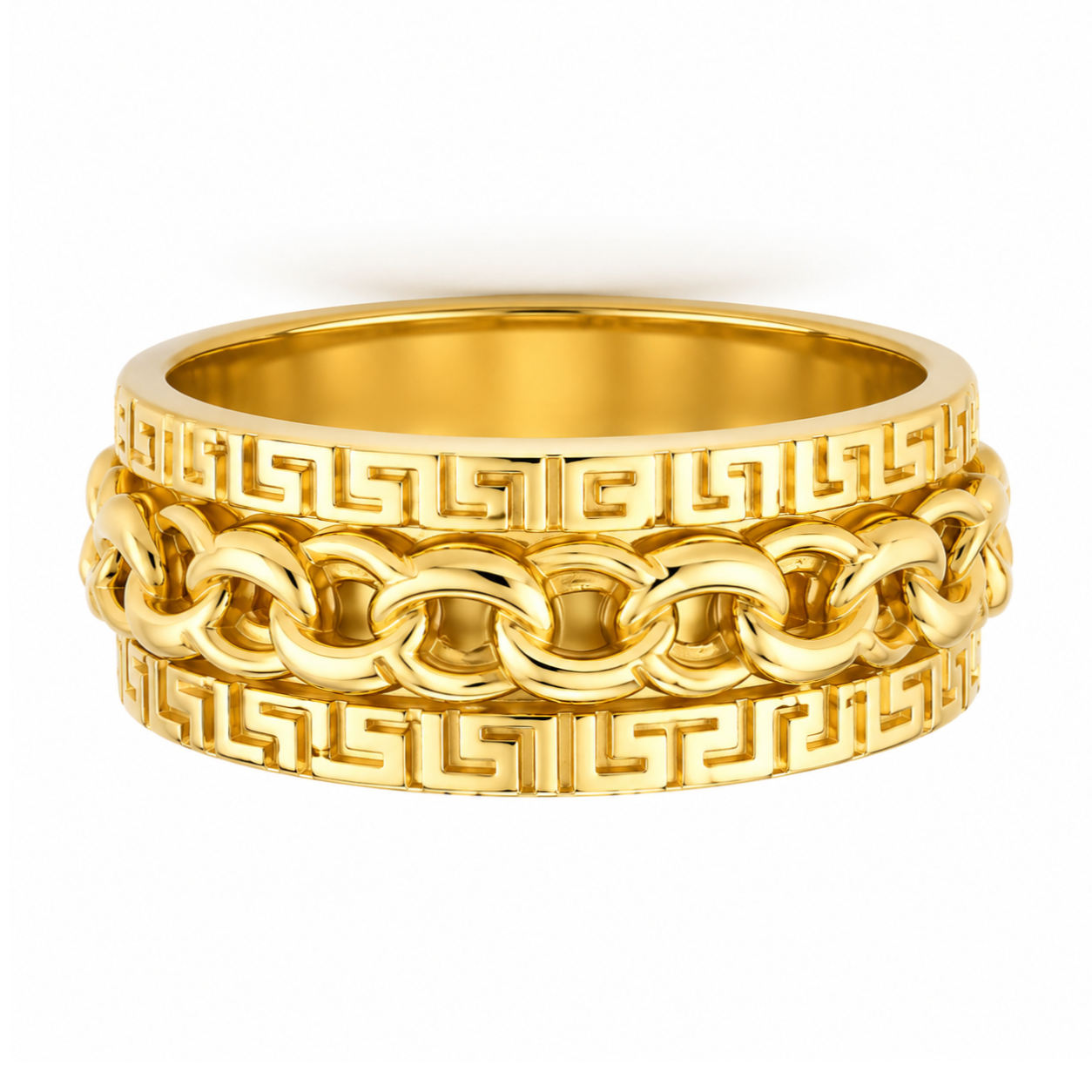 10KT Yellow Gold Chino Link Spinner Rotating Greek 8MM Band Ring Size