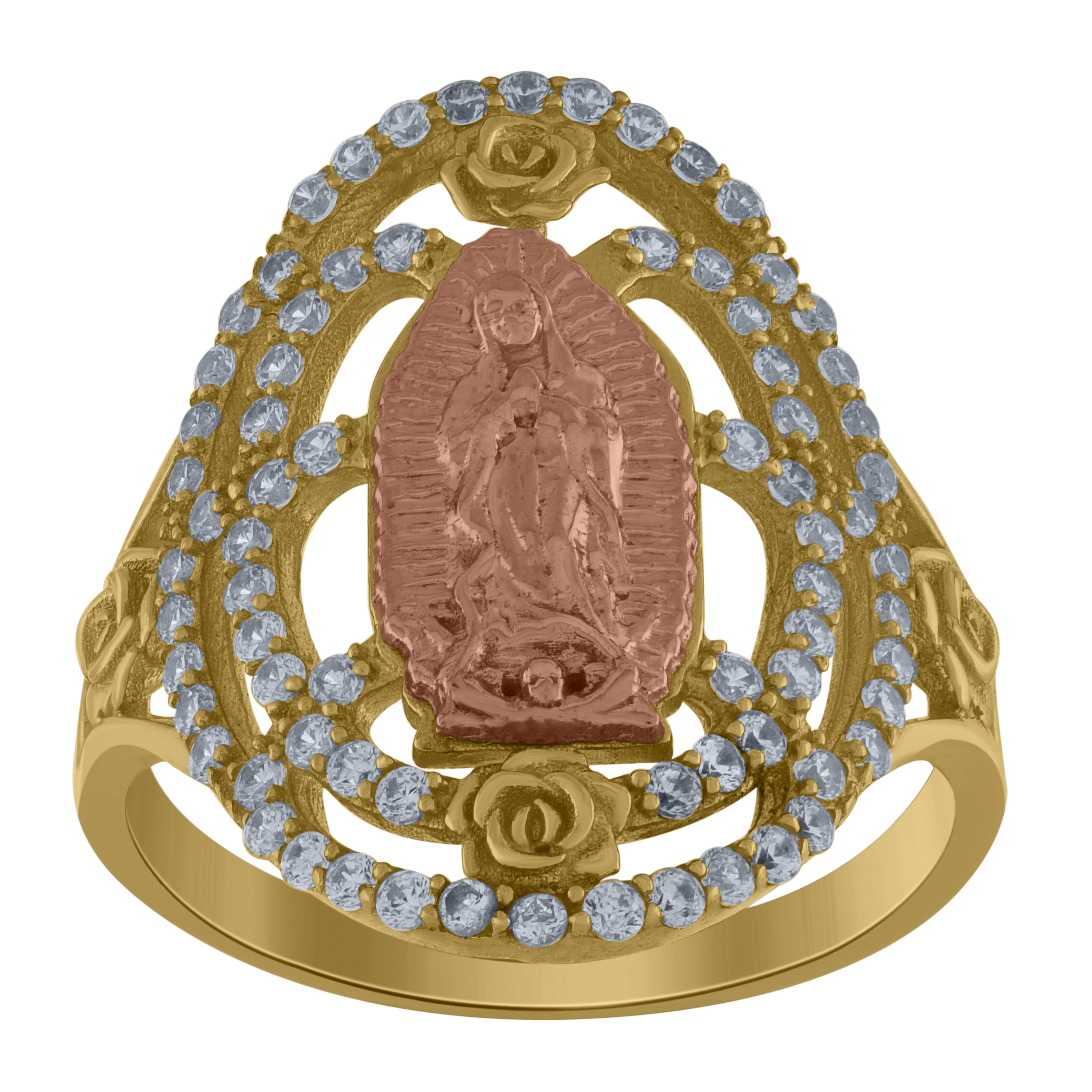 10KT Gold Virgin Mary Virgen de Guadalupe Ring with CZ