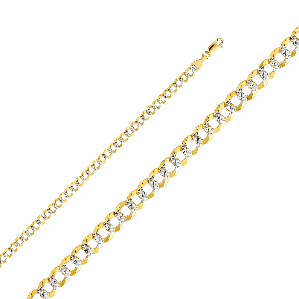 10kt Two-tone Gold Solid Curb Pave Bracelet 4.8mm 8 inches
