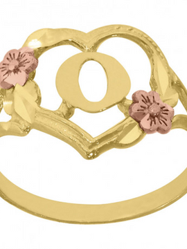 10Kt Two-Tone Gold Womens Dc Textured Initial Letter O Heart Band Ring