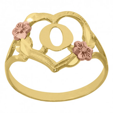 10Kt Two-Tone Gold Womens Dc Textured Initial Letter O Heart Band Ring