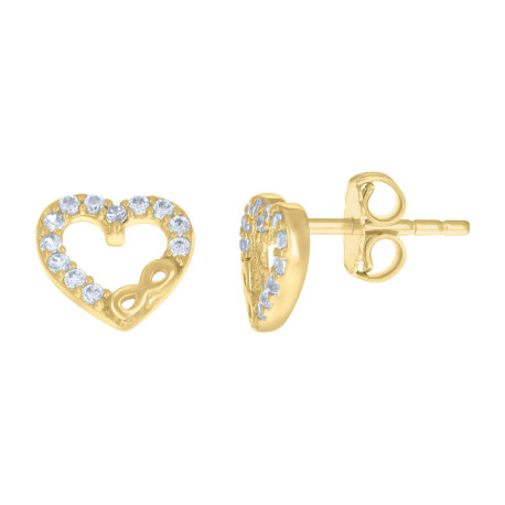 10kt Yellow Gold Womens Cubic-Zirconia Heart Infinity Love Stud Earrings