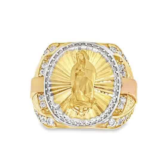 10KT YELLOW GOLD VIRGIN MARY TRI COLOR RING CZ