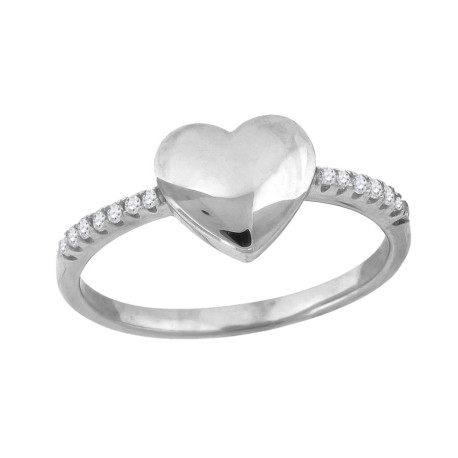 925 Sterling Silver Womens Cubic-Zirconia Heart Ring Size 9