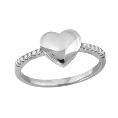 925 Sterling Silver Womens Cubic-Zirconia Heart Ring Size 6