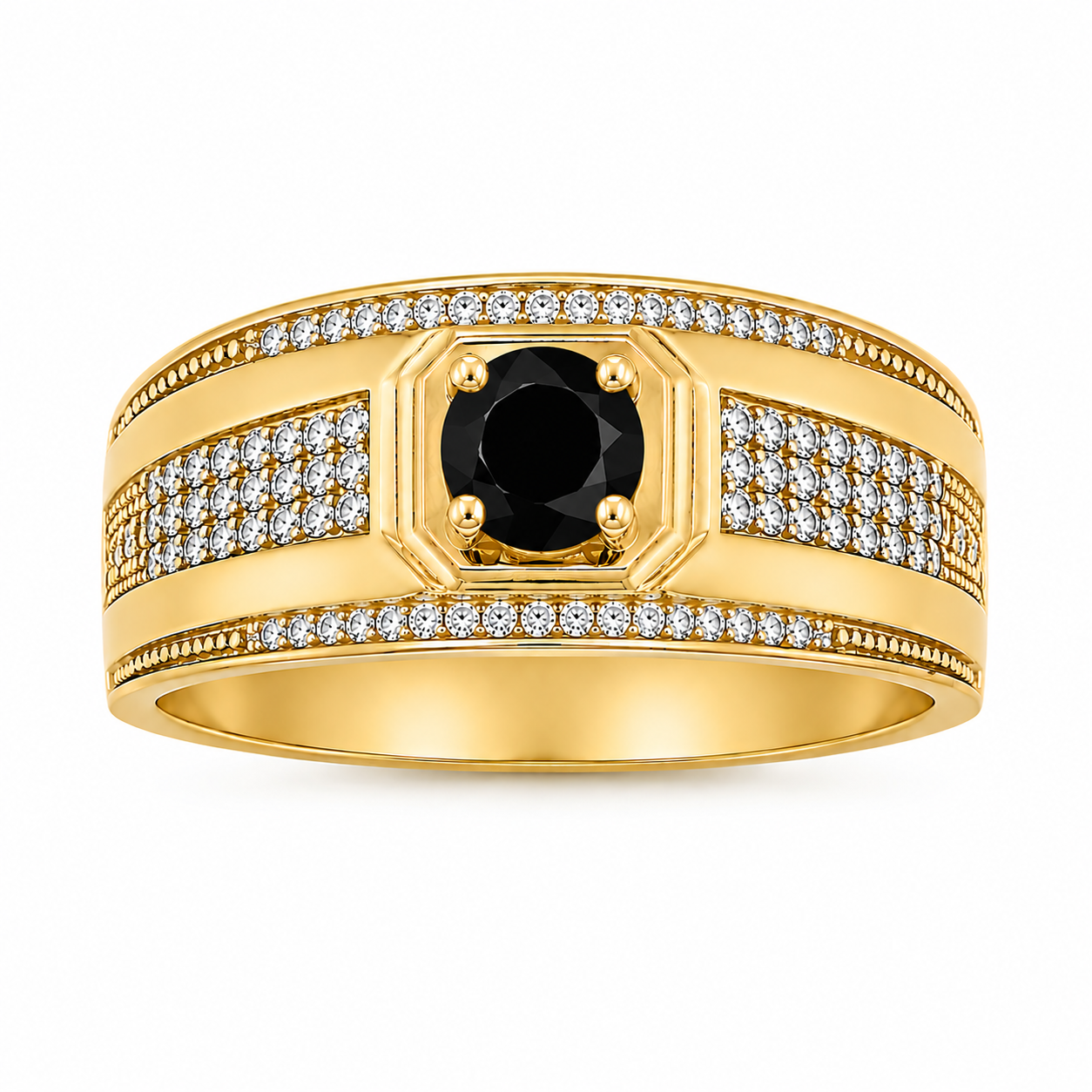10KT Yellow Gold Mens Ring with Red Stone