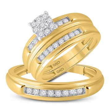 10K YELLOW GOLD ROUND DIAMOND HALO MATCHING WEDDING RING SET 0.38 CTTW