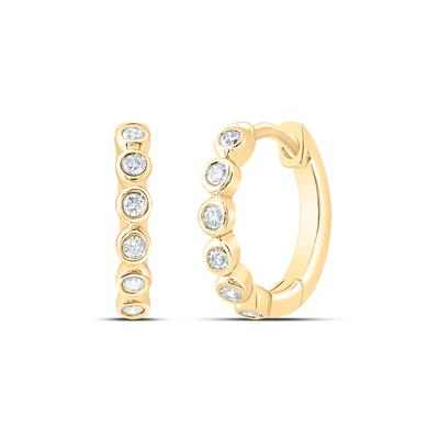 10KT Yellow Gold Natural Diamonds Hoop Earrings 1/10CTTW
