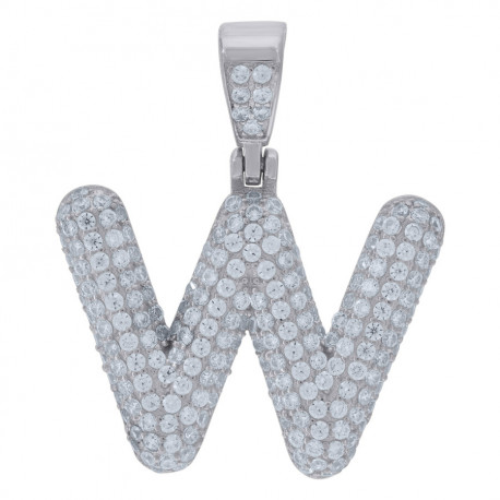 925 Sterling Silver Unisex Cz Initial Alphabet W Charm Pendant
