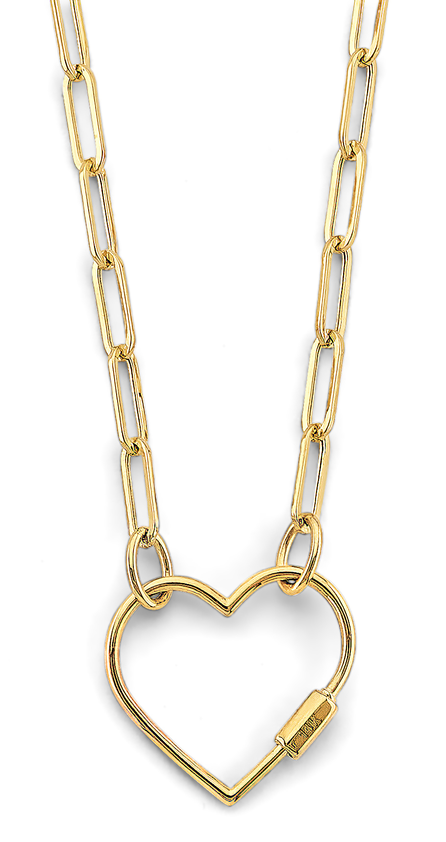 14KT Yellow Gold Open Heart Lock Paperclip Necklace