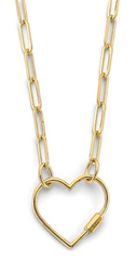 14KT Yellow Gold Open Heart Lock Paperclip Necklace