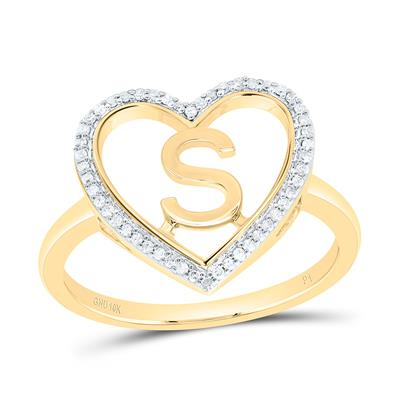 10KT YELLOW GOLD 1/10CTW-NATURAL DIAMONDS INITIAL "S" LADIES HEART RIN