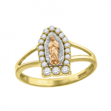 10Kt Gold Womens Cubic Zirconia Virgin Mary Virgen de Guadalupe Religious Ring