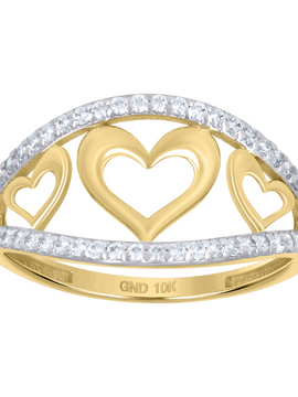 10kt Two-tone Gold Womens Cubic-Zirconia Triple Hearts Ring