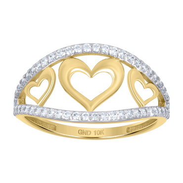 10kt Two-tone Gold Womens Cubic-Zirconia Triple Hearts Ring