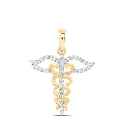 10KT Yellow Gold CADUCEUS MEDICAL SYMBOL PENDANT 1/8CTW