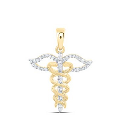 10KT Yellow Gold CADUCEUS MEDICAL SYMBOL PENDANT 1/8CTW