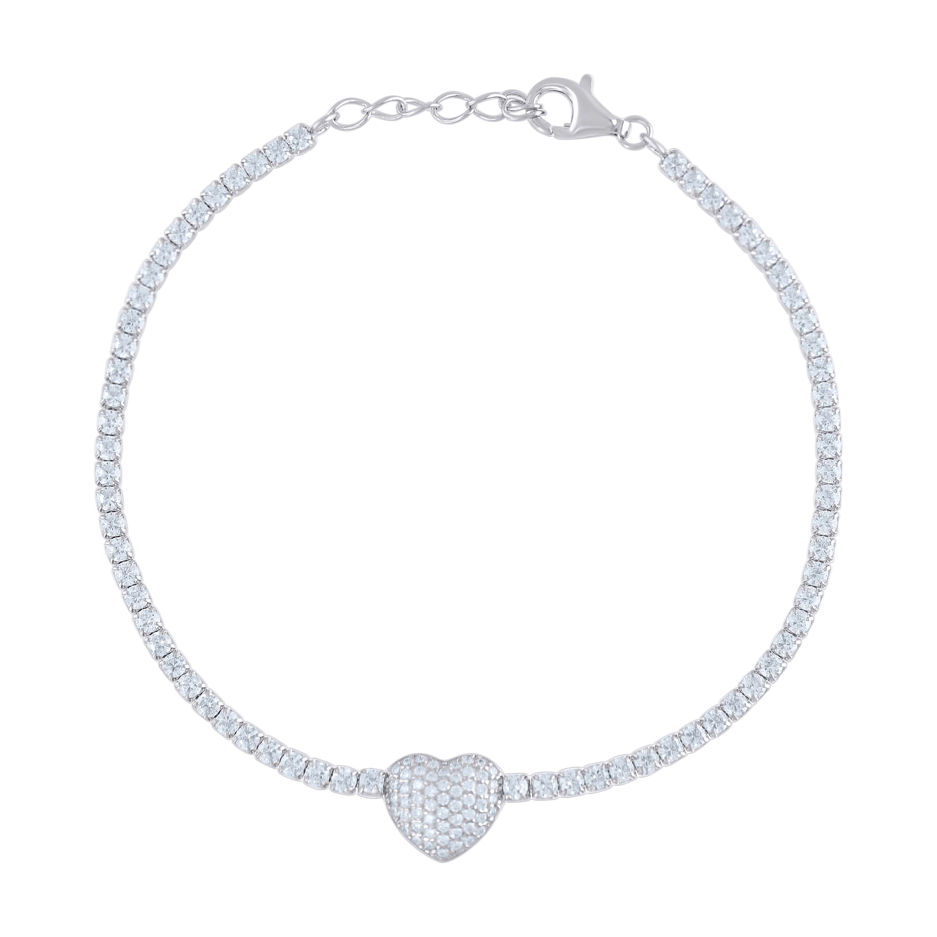 925 Sterling Silver Womens Cubic Zirconia Box Chain Heart Bracelet