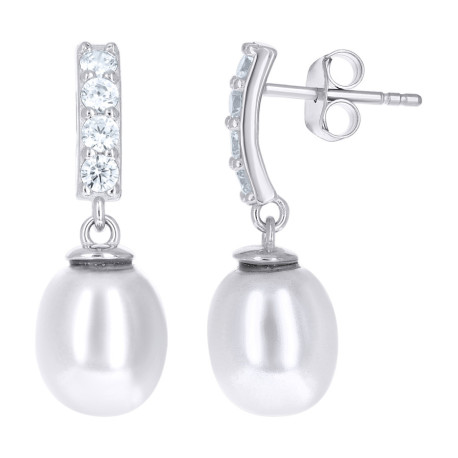 925 Sterling Silver Womens Cubic-Zirconia Pearl Drop Fashion Danglers