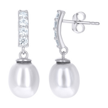 925 Sterling Silver Womens Cubic-Zirconia Pearl Drop Fashion Danglers