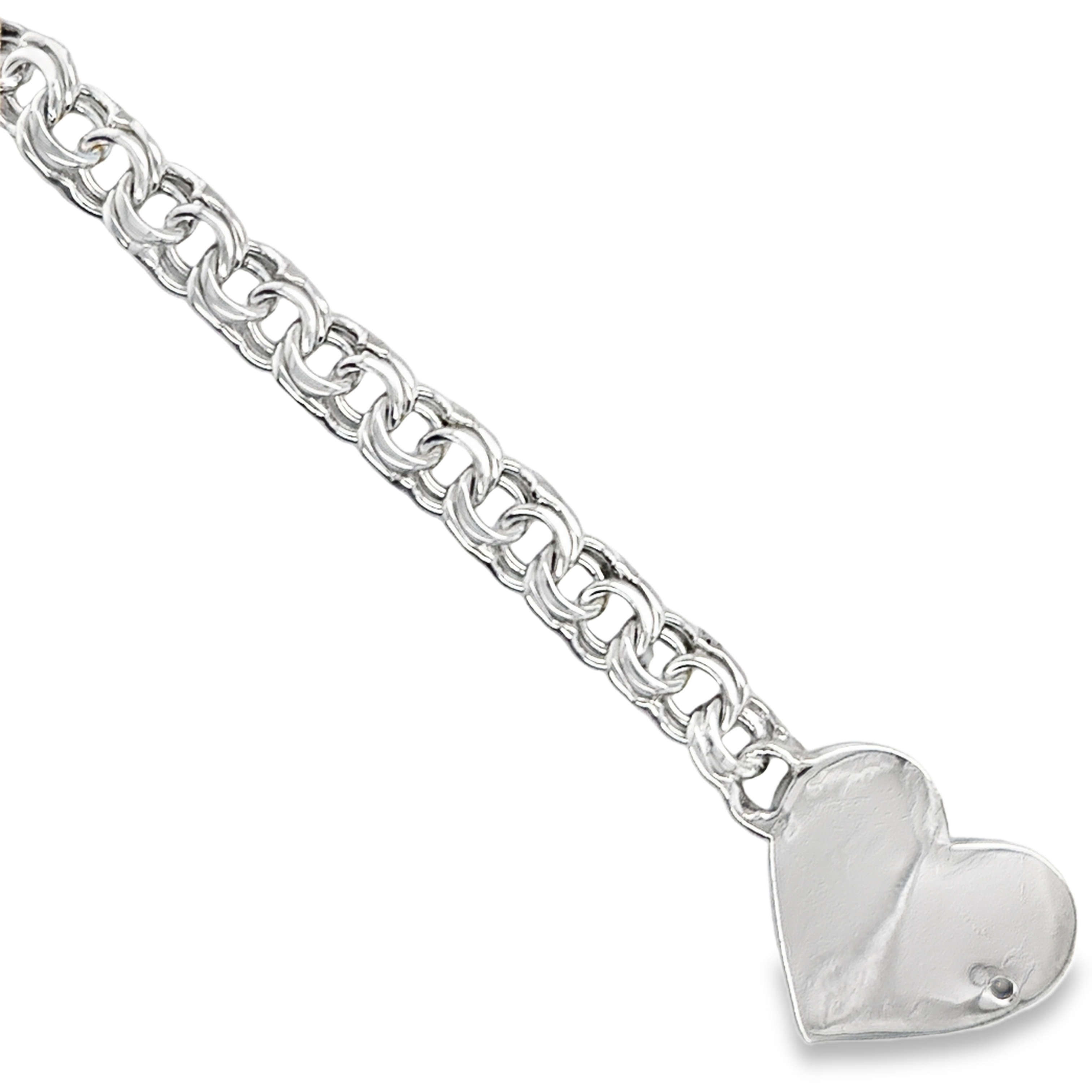 Sterling Silver 9MM Chino Link Big Heart Bracelet 8 Inches FREE LETTER