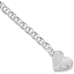 Sterling Silver 9MM Chino Link Big Heart Bracelet 7.5 Inches FREE LETT