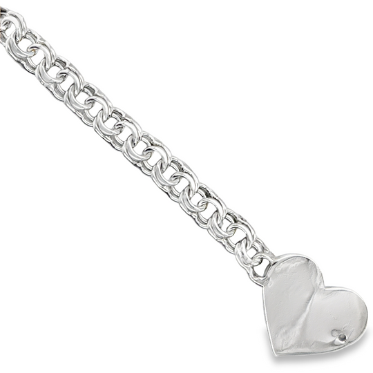 Sterling Silver 9MM Chino Link Big Heart Bracelet 8 Inches FREE LETTER