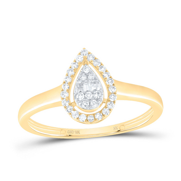 10KT Yellow Gold Tear Drop Engagement Ring with 1/6CTW Diamonds