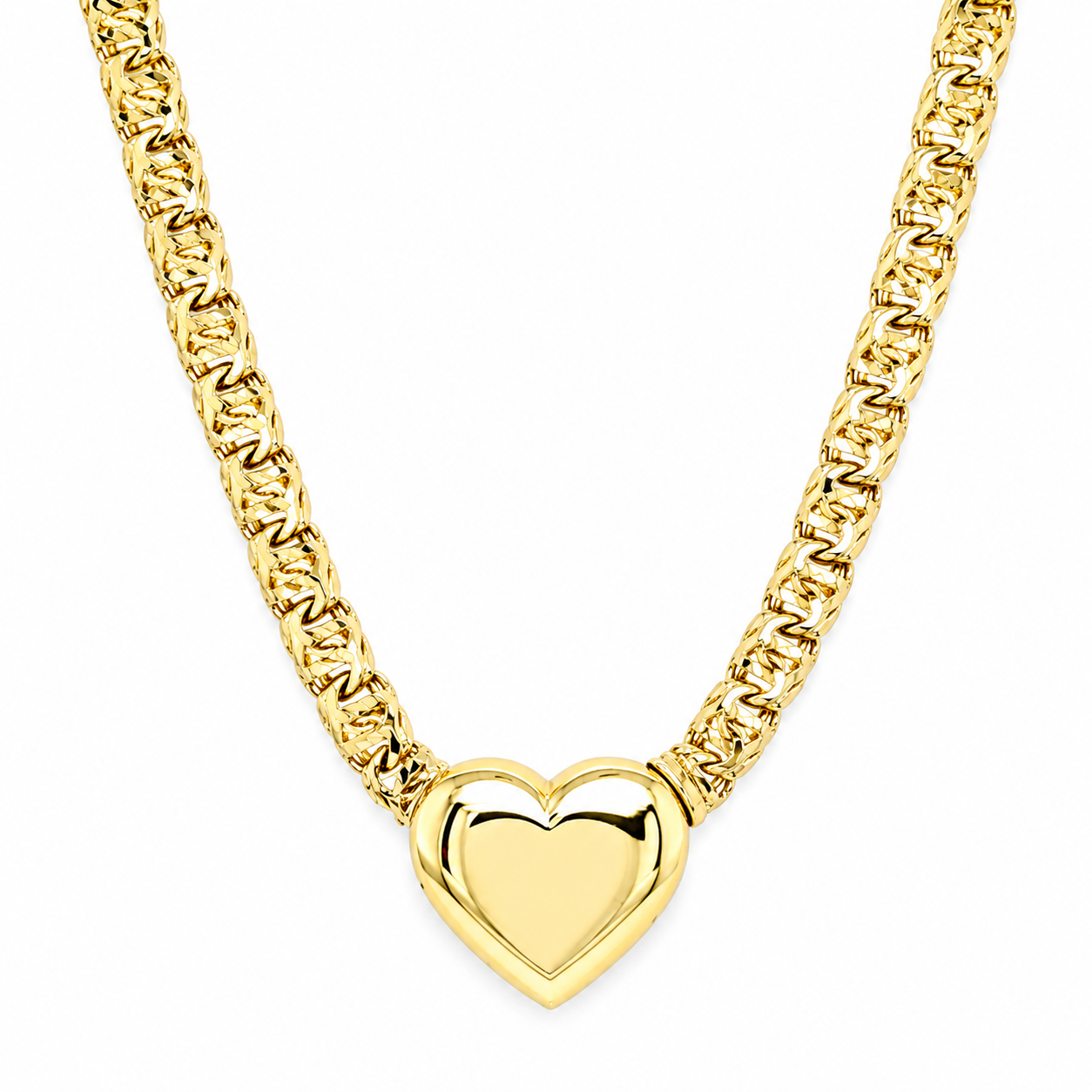 10KT Gold 5MM Chino Bar Link Monaco Heart Chain 18 Inches FREE ENGRAVI