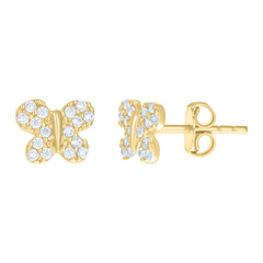 10kt Yellow Gold Womens Cubic-Zirconia Butterfly Fashion Stud Earrings