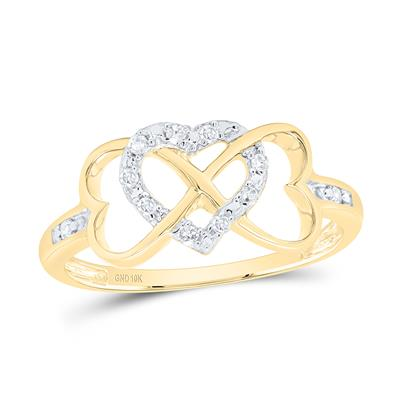 10k Yellow Gold Round Diamond Infinity Heart Ring 1/10 Cttw