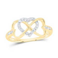10k Yellow Gold Round Diamond Infinity Heart Ring 1/10 Cttw