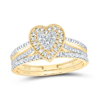 3/8CTW-DIAMOND HEART SINGLE HALO BRIDAL SET