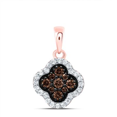 10KT ROSE GOLD 1/4CTW-DIA GIFT COGNAC CHOCOLATE NATURAL CLOVER PENDANT