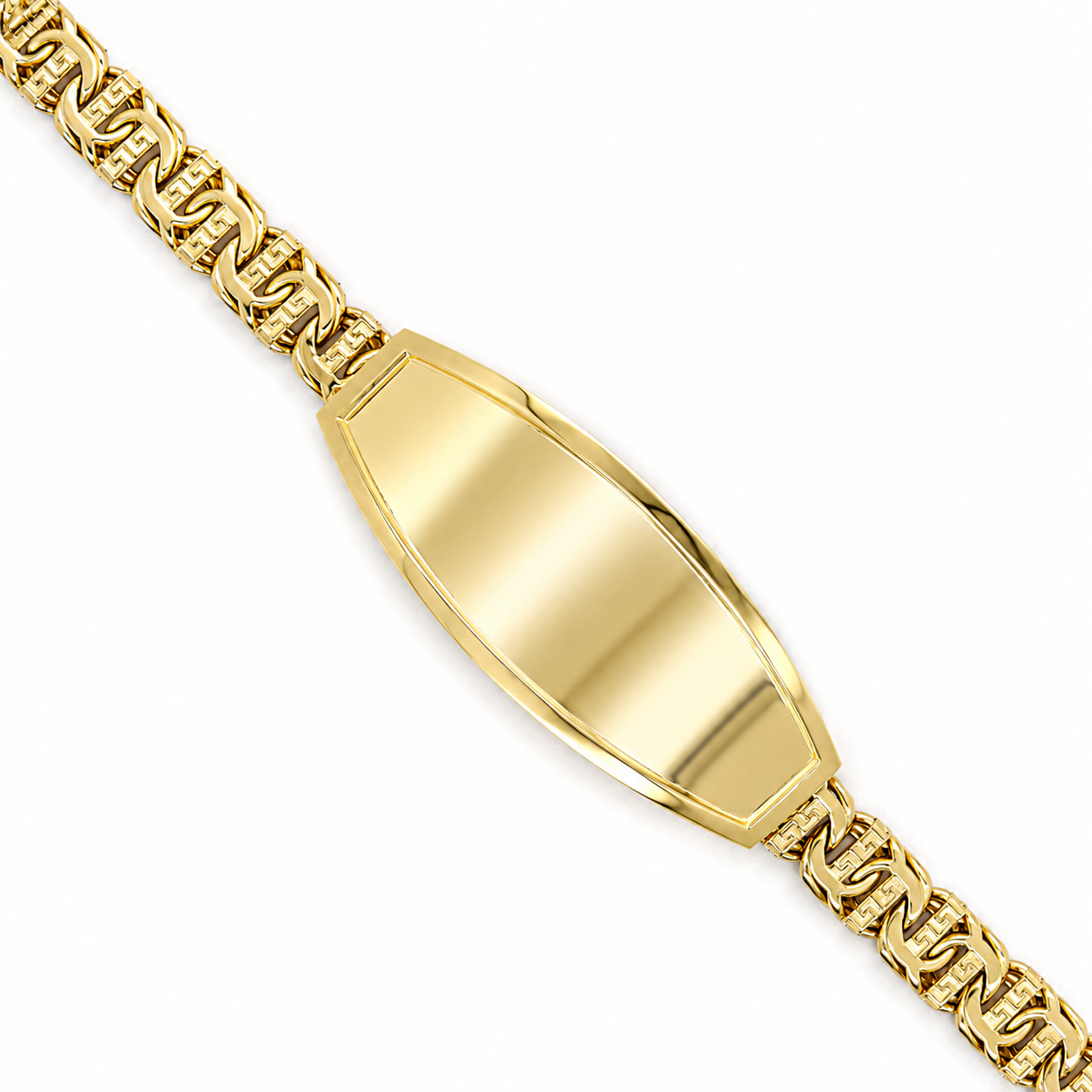 10KT Gold 7MM Chino Bar Monaco Bracelet with Greek Bars, Plain Border