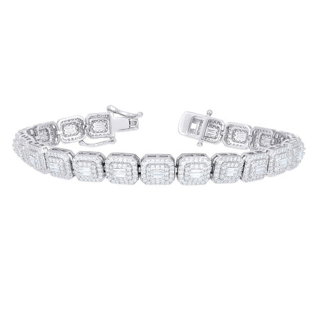 925 Sterling Silver Womens Baguette Round Cubic-Zirconia Fashion Link
