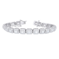 925 Sterling Silver Womens Baguette Round Cubic-Zirconia Fashion Link