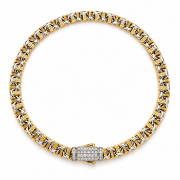10KT Gold 4MM Chino Bar Bracelet with Greek Bars, Diamond Cut Links, F