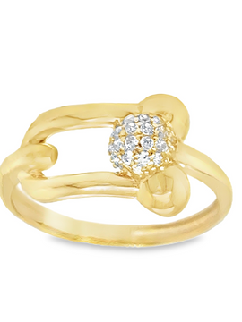 10KT Gold U-Shaped Paperclip Ring with CZ