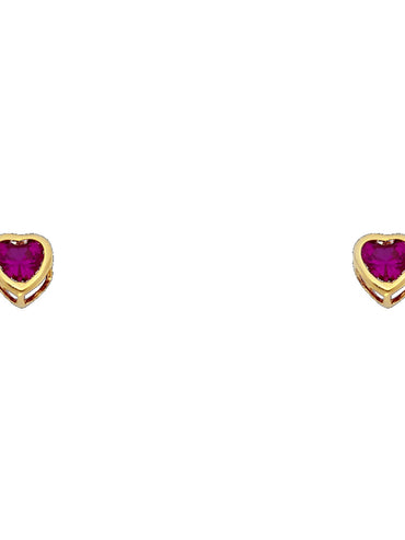 10KT Gold 3MM Red Heart Bezel CZ Earrings with Screwbacks