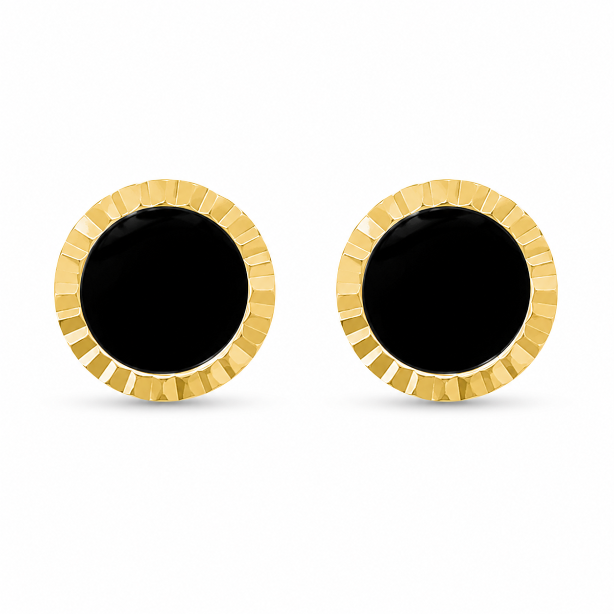 10KT Gold 6.5MM Black Enamel Circle Stud Earrings with Screwback Ball