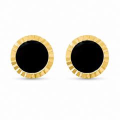 10KT Gold 6.5MM Black Enamel Circle Stud Earrings with Screwback Ball