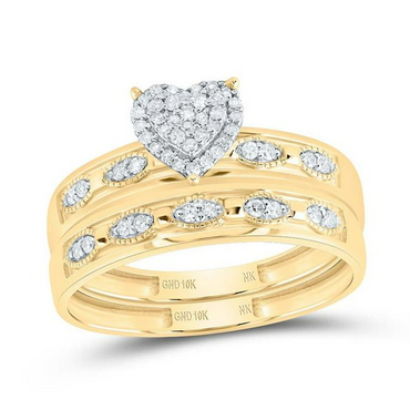 10KT Yellow Gold 0.25 CTW Diamond NK Heart Trio Set