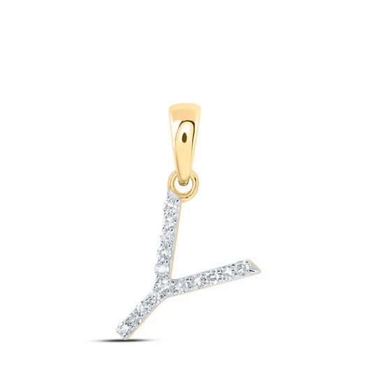 10K YELLOW GOLD ROUND DIAMOND INITIAL Y LETTER PENDANT 0.09 CTTW