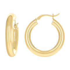 10kt Yellow Gold Womens Round Tube 4mm Hoop Earrings 25MM