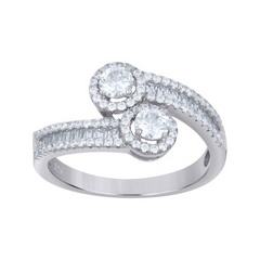 925 Sterling Silver Womens Baguette Round Cubic-Zirconia Fashion Ring